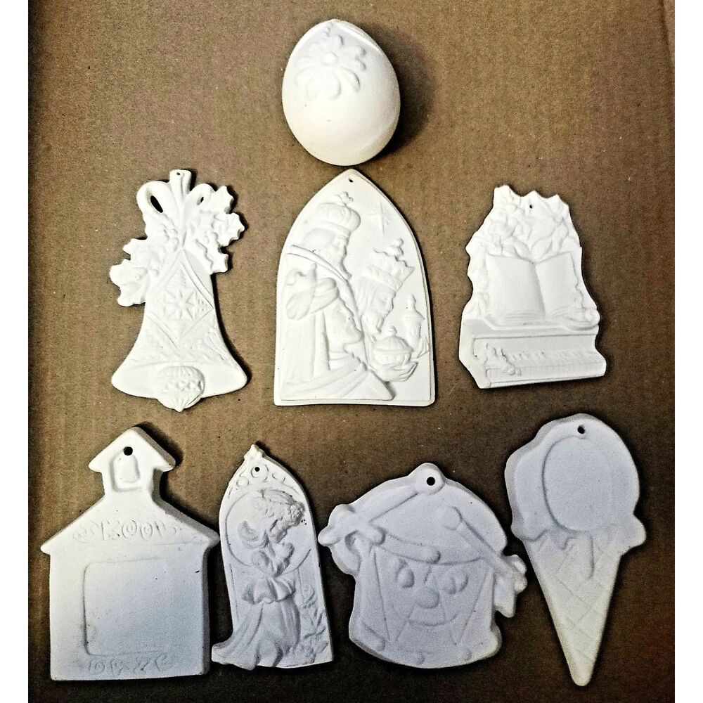 Lot of (8) Keepsake Charm Christmas Ornaments 3.5" Ceramic Bisque Ready to Paint